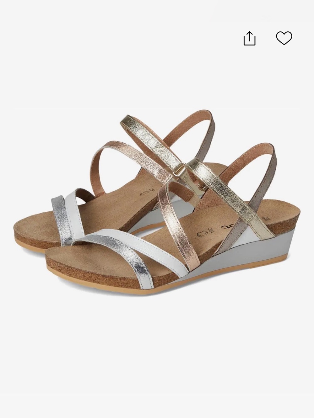 NAOT HERO wedge slingback sandals size 38 US 7 silver gold strappy metallic